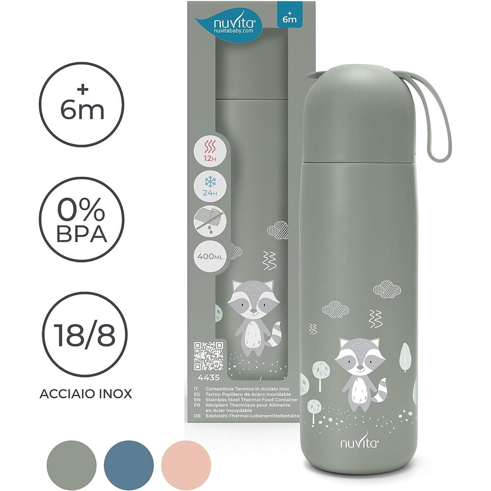 Nuvita Borraccia Termica In Acciaio Con Manico In Silicone 400 ml Sage Green