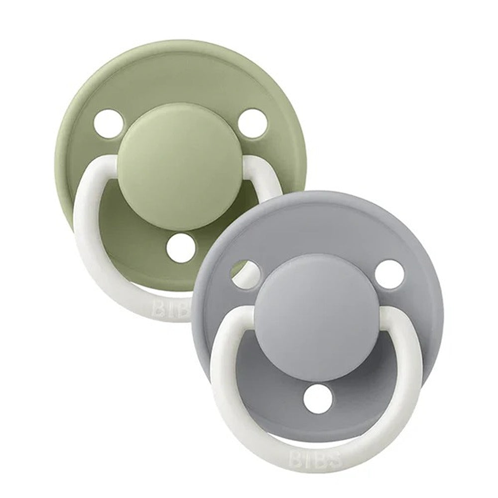 Bibs De Lux Glow Set 2 Ciucci Tettarella Tonda In Silicone Ipoallergenica Salvia E Cloud 0-36 Mesi