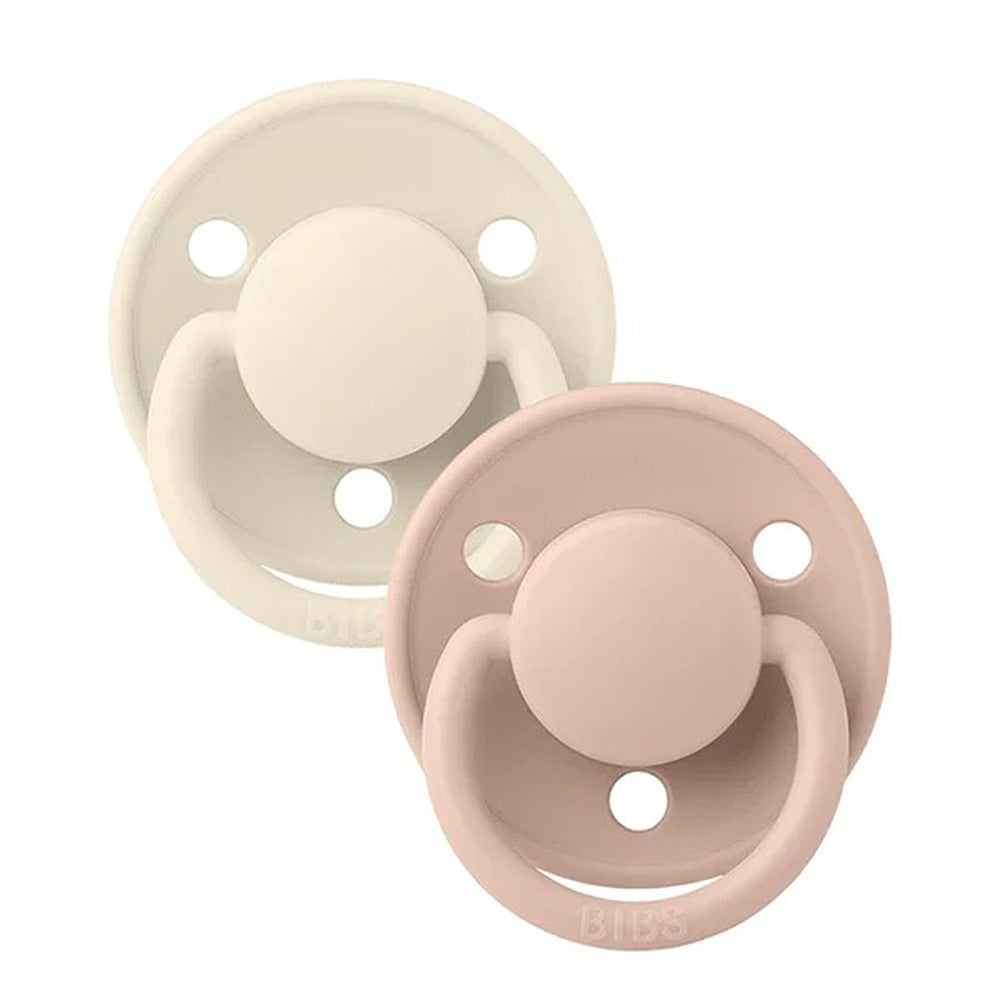 Bibs De Lux Set 2 Ciucci Tettarella Tonda In Silicone Ipoallergenica Avorio E Rosa 0-36 Mesi