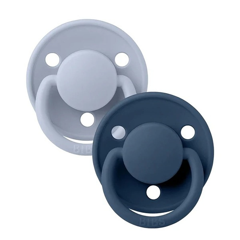 Bibs De Lux Set 2 Ciucci Tettarella Tonda In Silicone Ipoallergenica Azzurro E Blu 0-36 Mesi