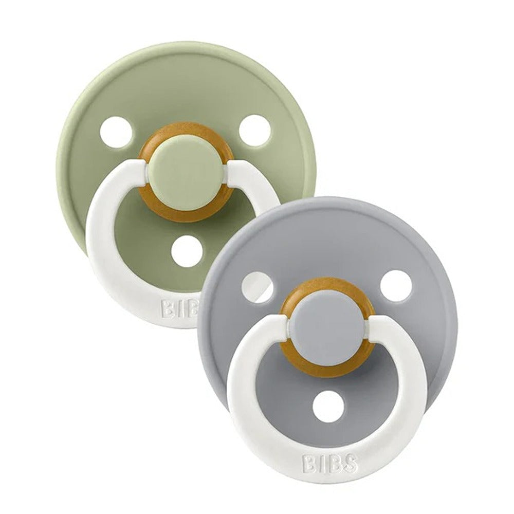 Bibs Colour Glow Set 2 Ciucci Tettarella Tonda In Lattice Di Gomma Naturale Salvia E Cloud 0-6 Mesi