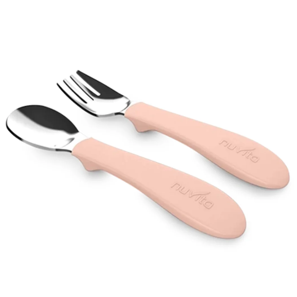 Nuvita KiddieKit Set Posate Bimbi In Acciaio Con Impugnatura In Silicone English Rose