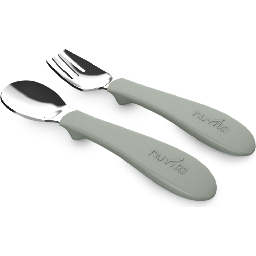 Nuvita KiddieKit Set Posate Bimbi In Acciaio Con Impugnatura In Silicone Sage Green