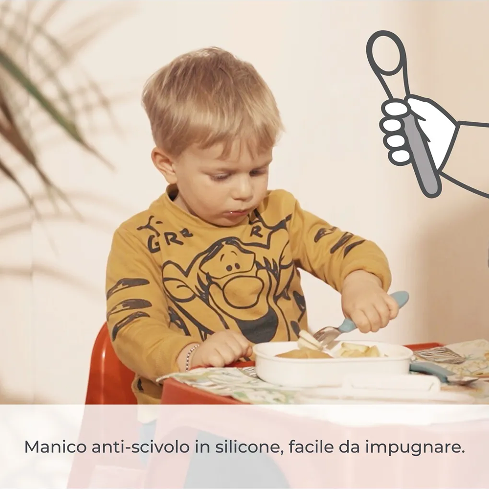 Nuvita KiddieKit Set Posate Bimbi In Acciaio Con Impugnatura In Silicone English Rose