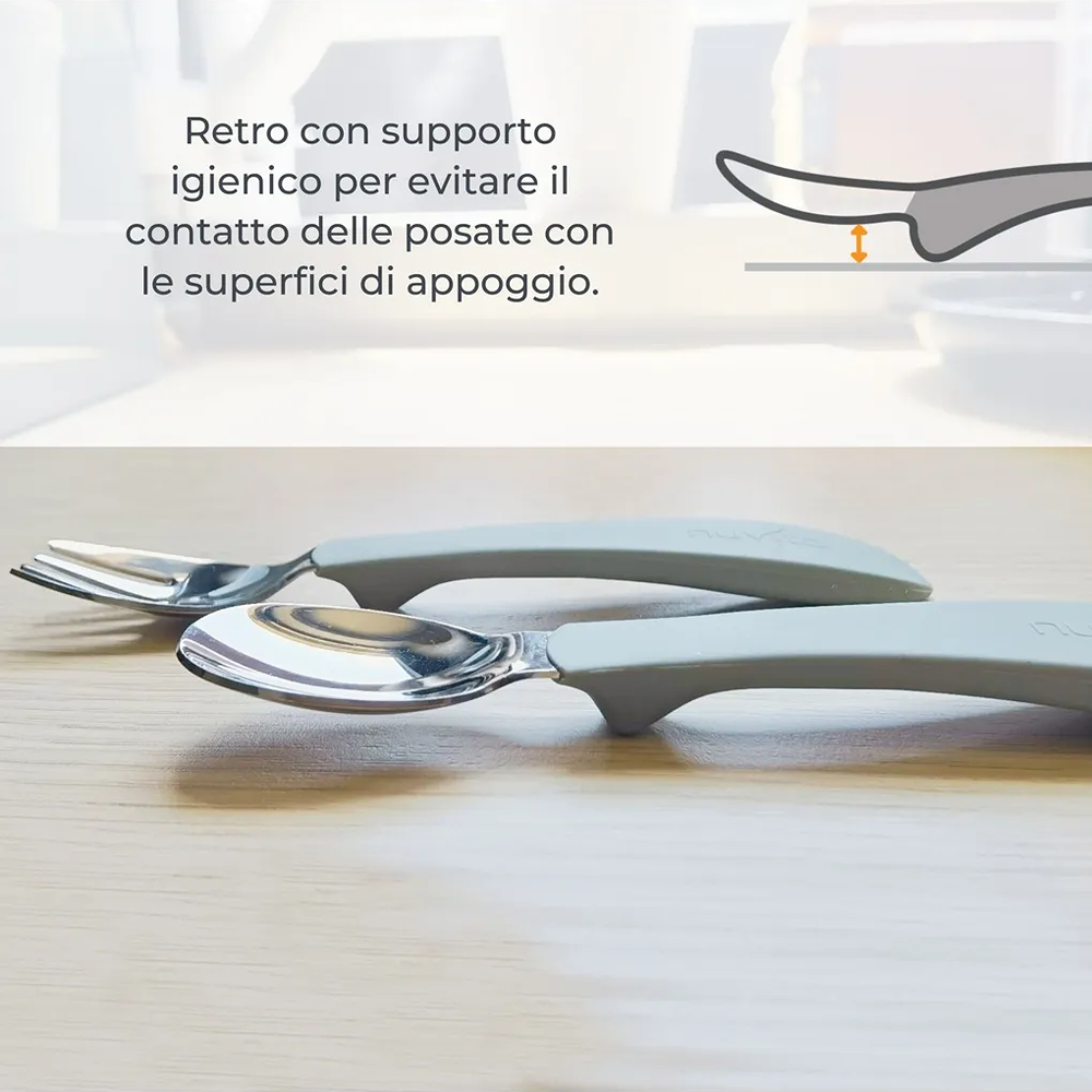 Nuvita KiddieKit Set Posate Bimbi In Acciaio Con Impugnatura In Silicone English Rose