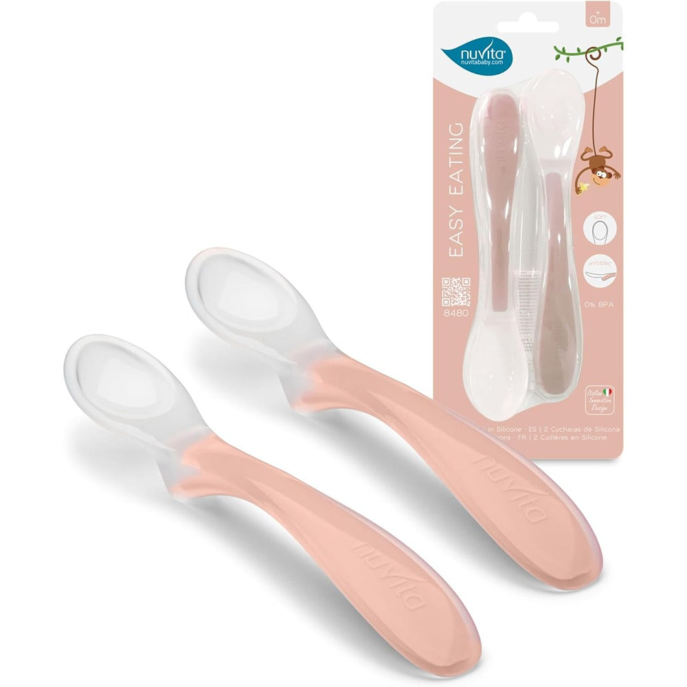 Nuvita Easy Eating Set 2 Cucchiai In Silicone English Rose