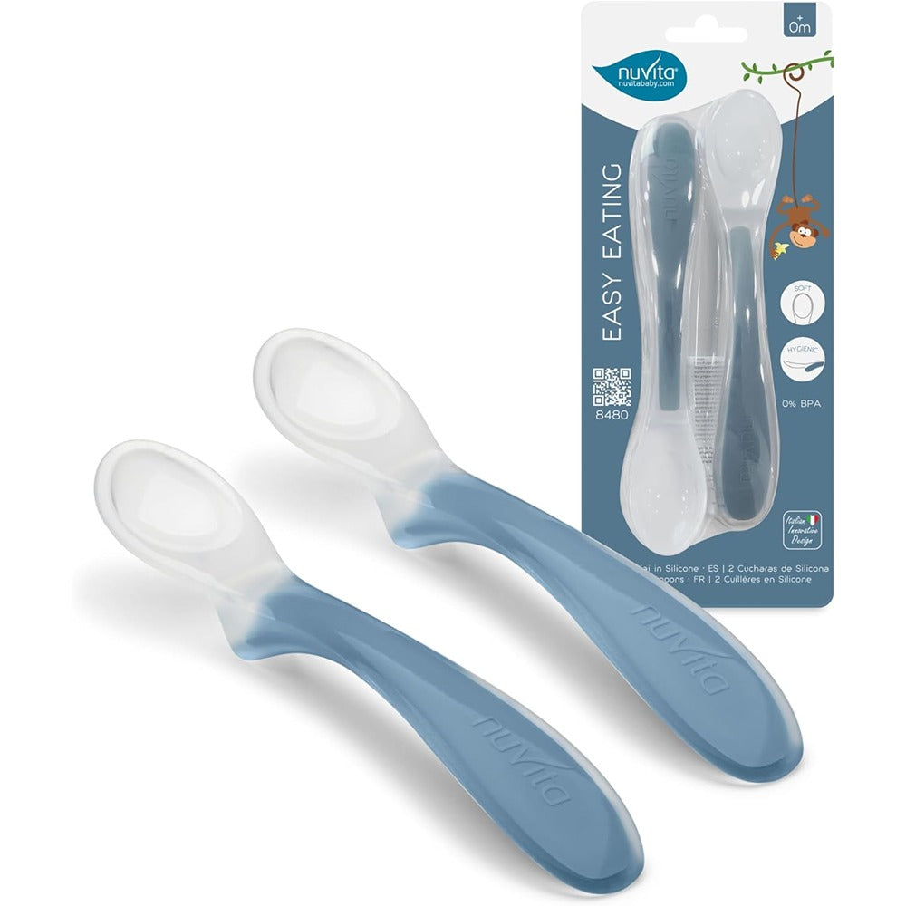 Nuvita Easy Eating Set 2 Cucchiai In Silicone Powder Blue