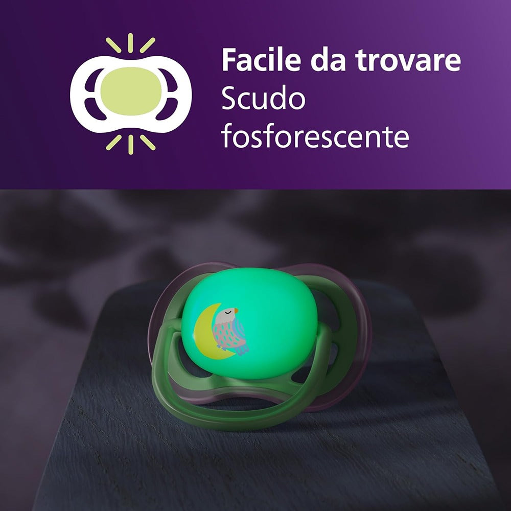 Philips Avent Ultra Air Nighttime Succhietti Ortodontici Uccellino E Farfalla 6-18 Mesi 2 Pezzi