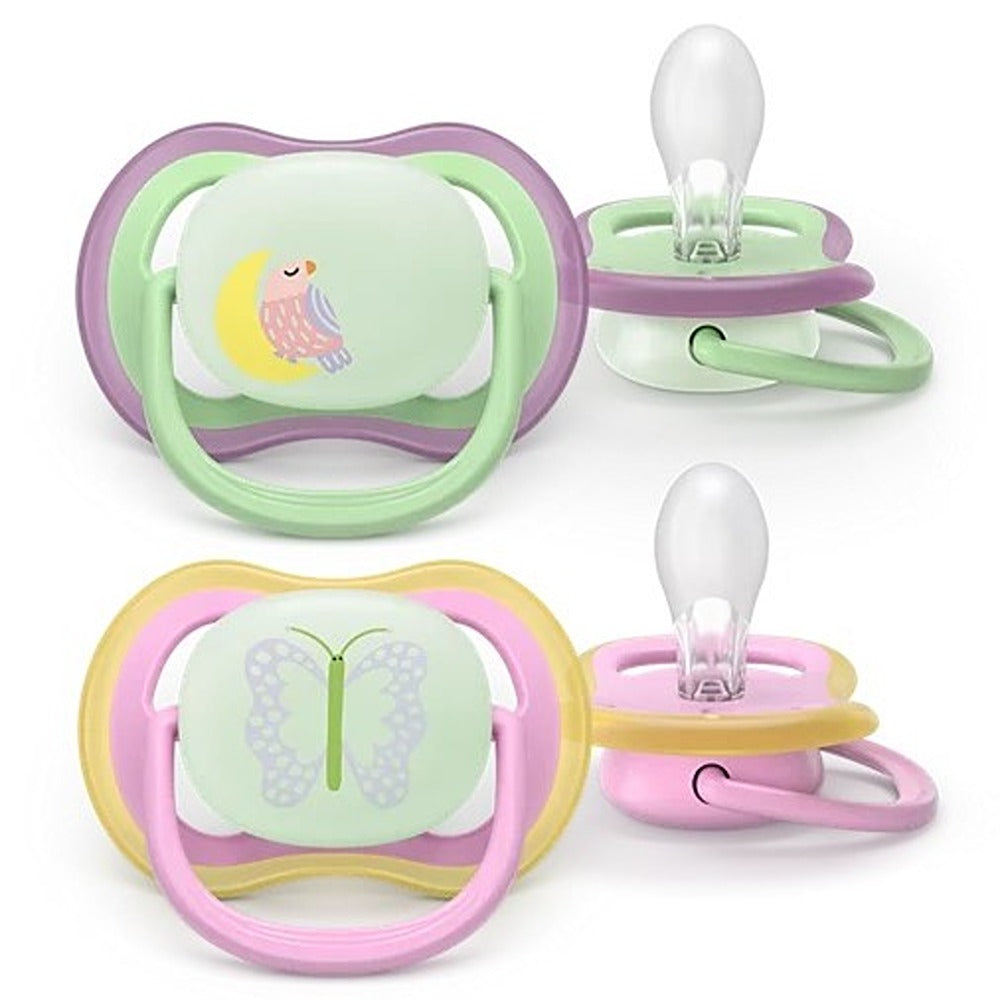 Philips Avent Ultra Air Nighttime Succhietti Ortodontici Uccellino E Farfalla 6-18 Mesi 2 Pezzi