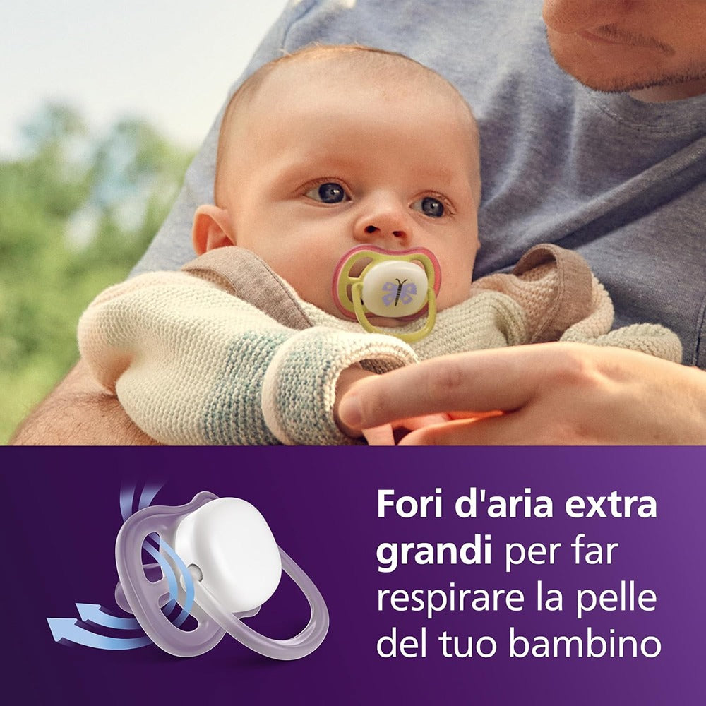 Philips Avent Ultra Air Nighttime Succhietti Ortodontici Farfalla E Bruco 0-6 Mesi 2 Pezzi