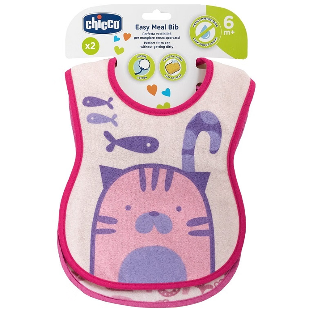 Chicco Easy Meal Set 2 Bavaglini Pappa Rosa 6+ Mesi