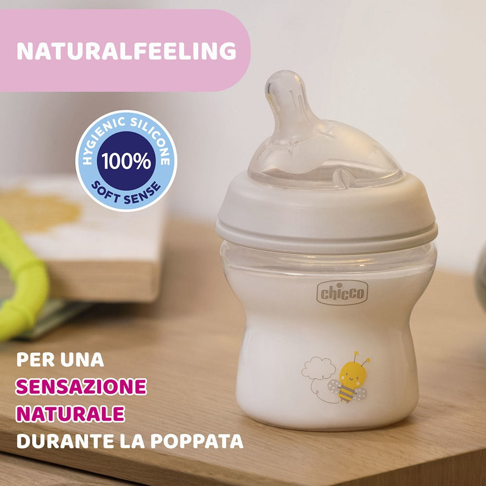 Chicco Biberon Natural Feeling Flusso Lento 150 ml Grigio 0+ Mesi