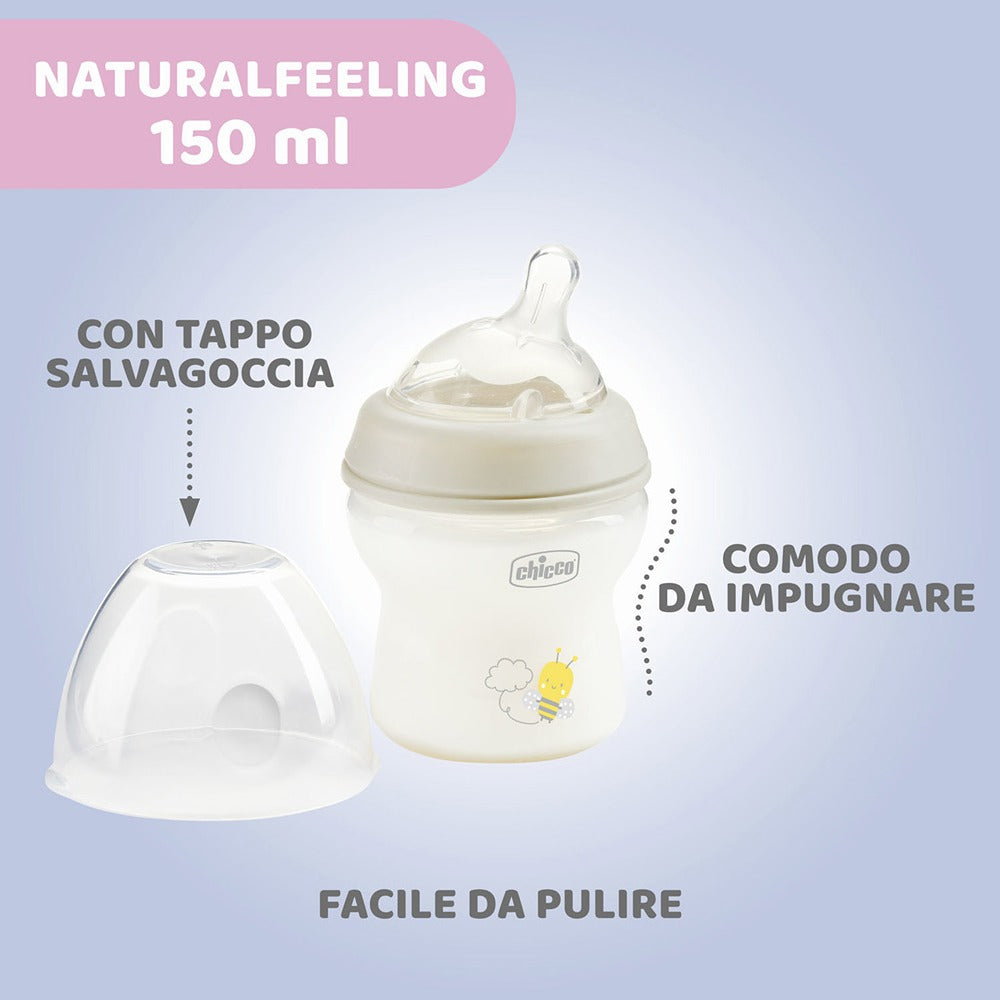 Chicco Biberon Natural Feeling Flusso Lento 150 ml Grigio 0+ Mesi