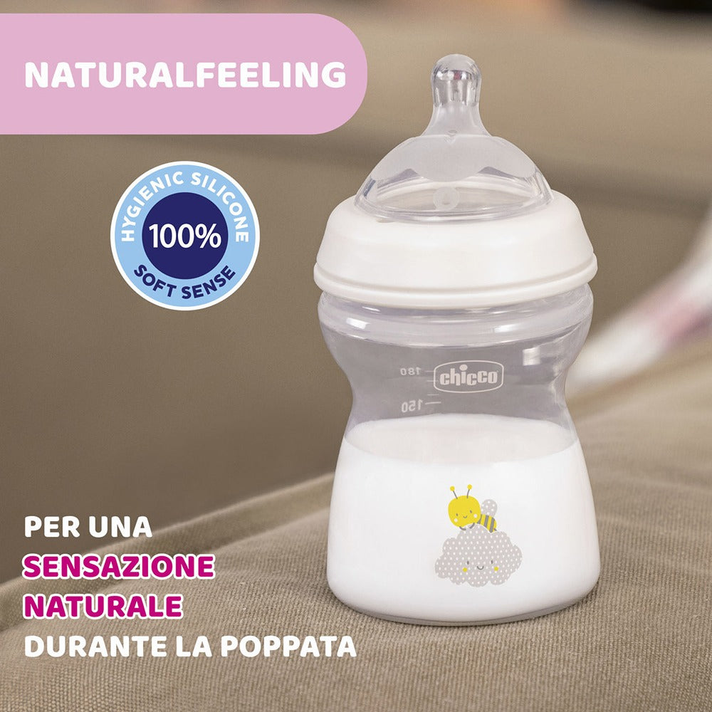 Chicco Biberon Natural Feeling Flusso Medio 250 ml Grigio 2+ Mesi