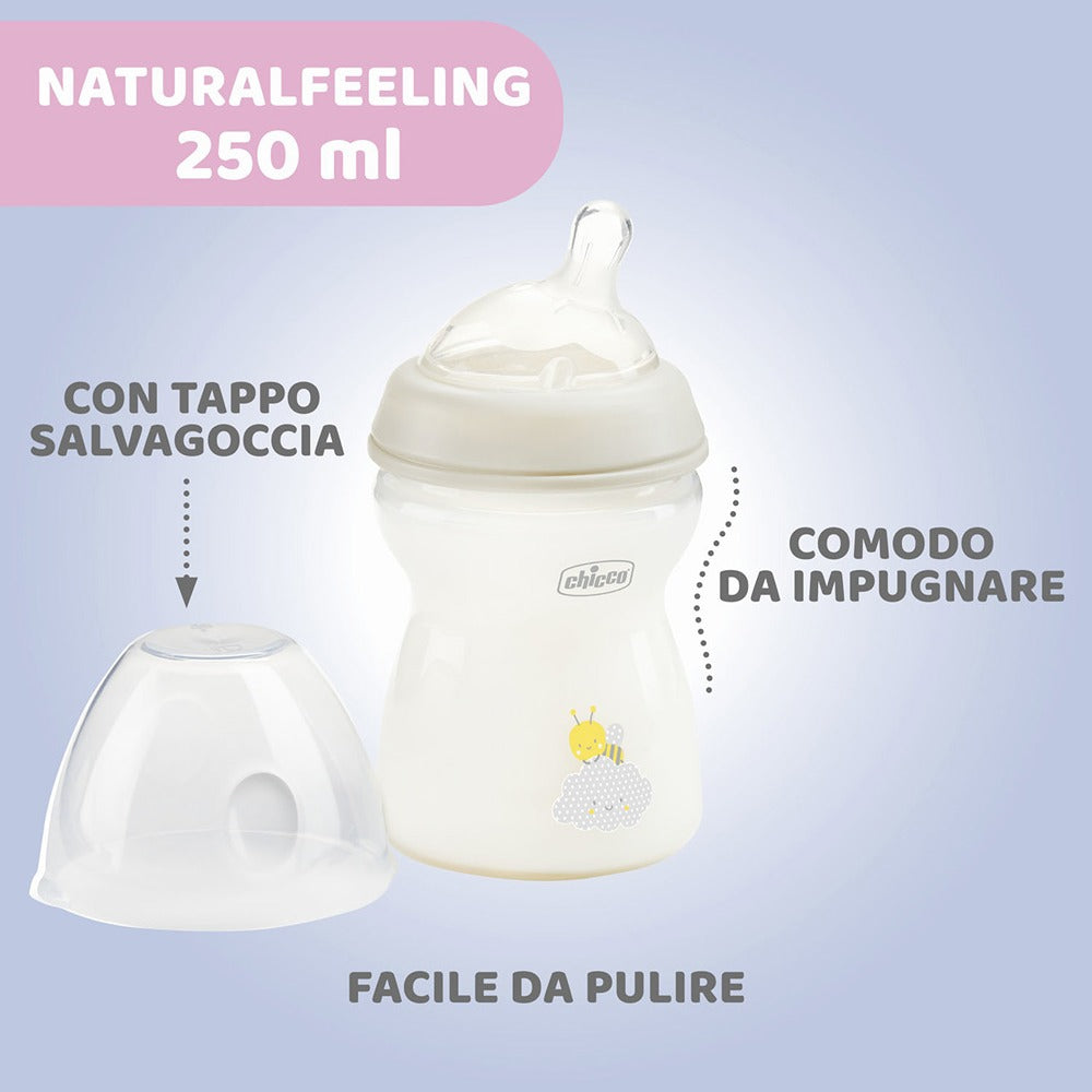 Chicco Biberon Natural Feeling Flusso Medio 250 ml Grigio 2+ Mesi