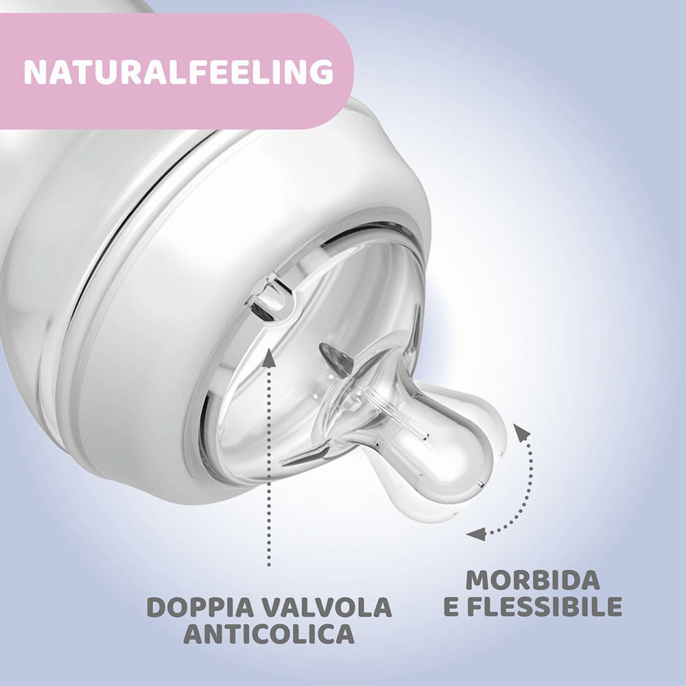 Chicco Biberon Natural Feeling Flusso Veloce 330 ml Azzurro 6+ Mesi