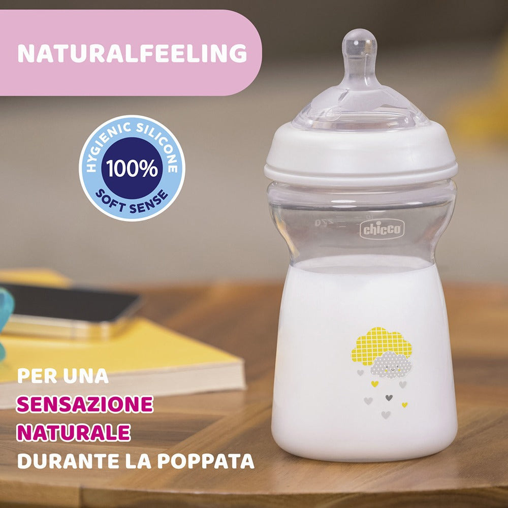 Chicco Biberon Natural Feeling Flusso Veloce 330 ml Grigio 6+ Mesi