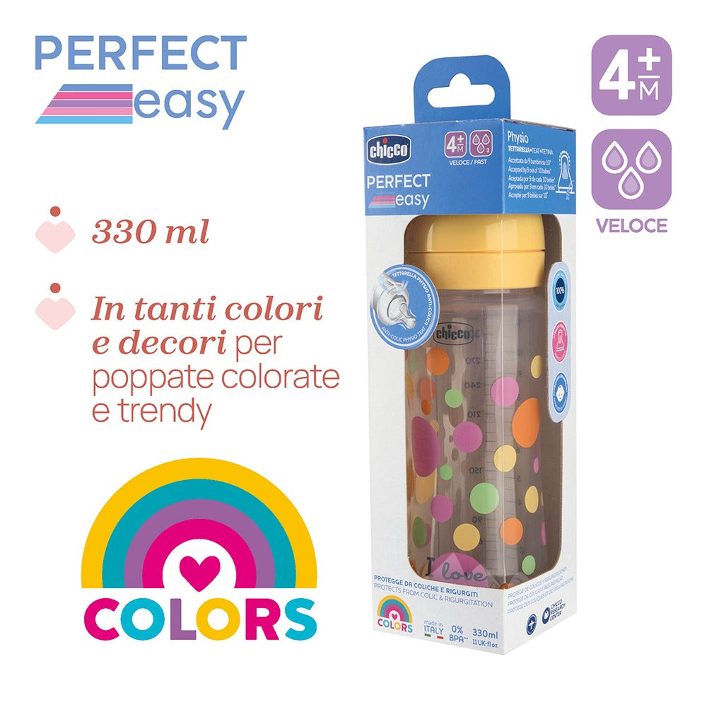 Chicco Biberon Perfect Easy Tettarella Physio In Silicone Flusso Veloce Girl 330 ml 4+ Mesi
