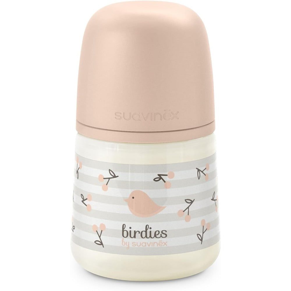 Suavinex Biberon Birdies Tettarella In Silicone Sx Pro Flusso Lento Rosa 150 ml 0+ Mesi