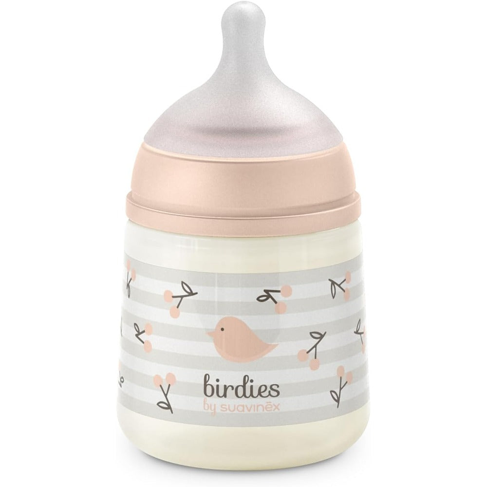 Suavinex Biberon Birdies Tettarella In Silicone Sx Pro Flusso Lento Rosa 150 ml 0+ Mesi
