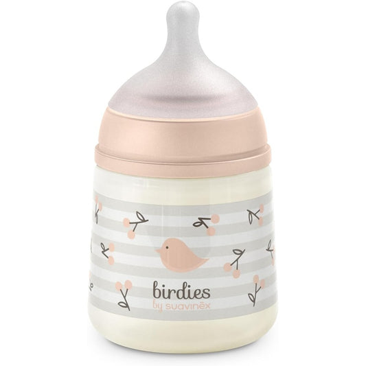 Suavinex Biberon Birdies Tettarella In Silicone Sx Pro Flusso Lento Rosa 150 ml 0+ Mesi