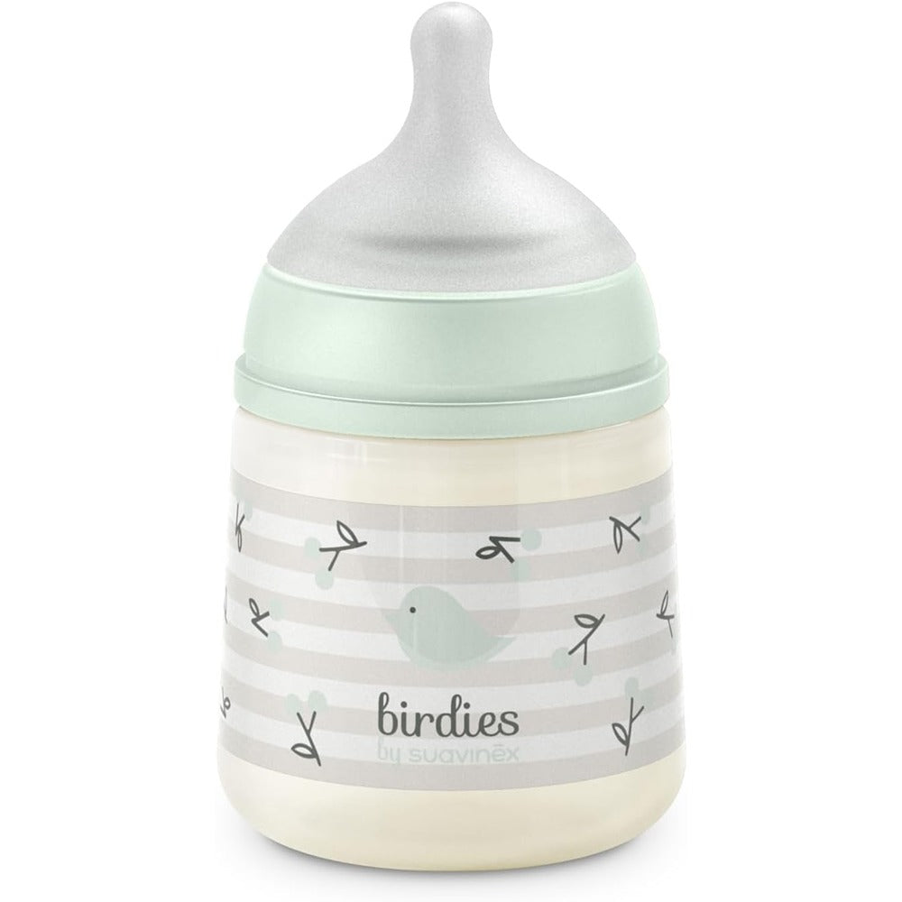 Suavinex Biberon Birdies Tettarella In Silicone Sx Pro Flusso Lento Verde 150 ml 0+ Mesi