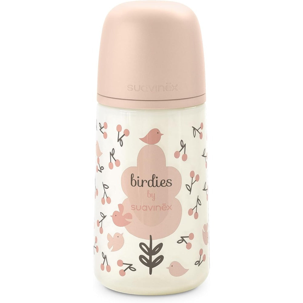 Suavinex Biberon Birdies Tettarella In Silicone Sx Pro Flusso Medio Rosa 270 ml 3+ Mesi