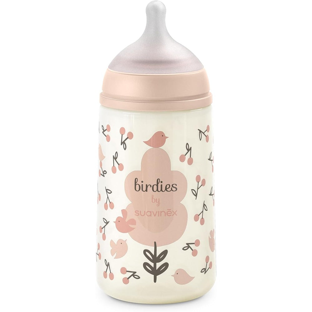 Suavinex Biberon Birdies Tettarella In Silicone Sx Pro Flusso Medio Rosa 270 ml 3+ Mesi
