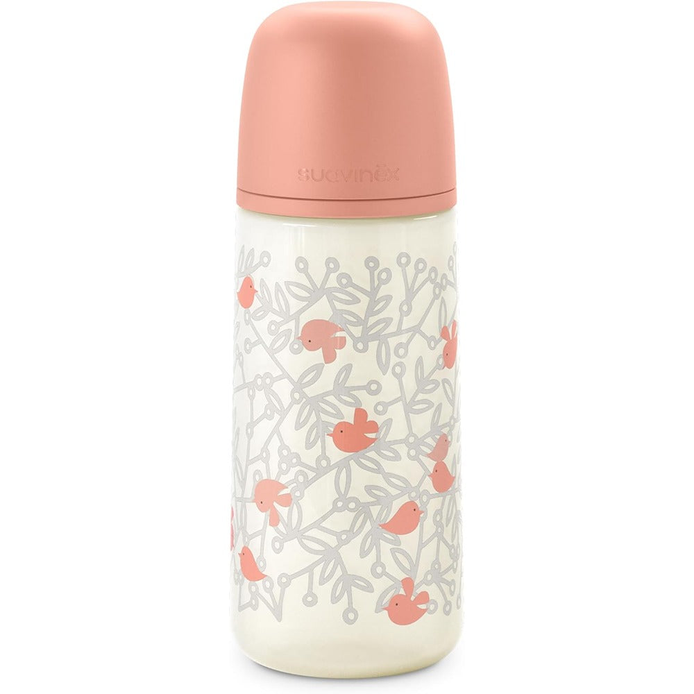 Suavinex Biberon Birdies Tettarella In Silicone Sx Pro Flusso Denso Rosa 360 ml 6+ Mesi