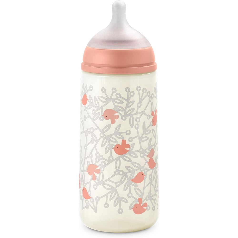 Suavinex Biberon Birdies Tettarella In Silicone Sx Pro Flusso Denso Rosa 360 ml 6+ Mesi
