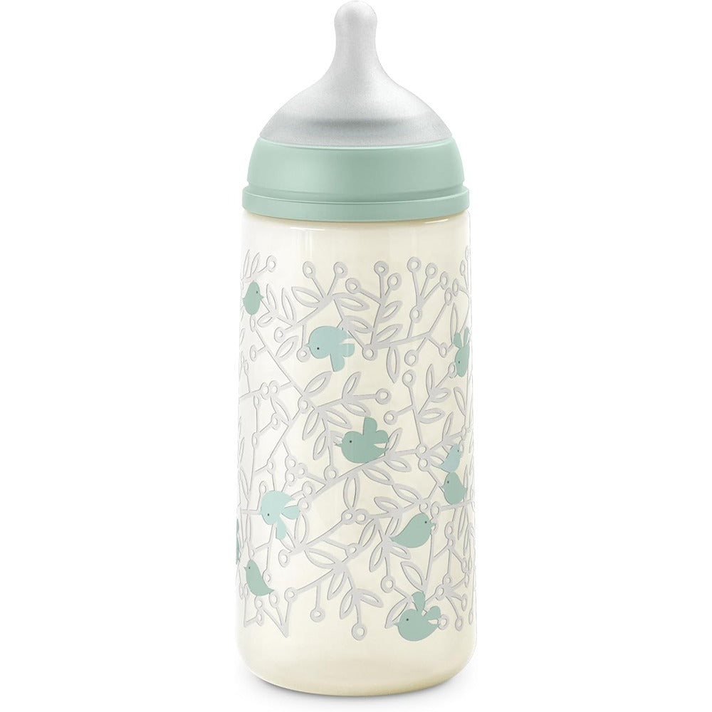 Suavinex Biberon Birdies Tettarella In Silicone Sx Pro Flusso Denso Verde 360 ml 6+ Mesi