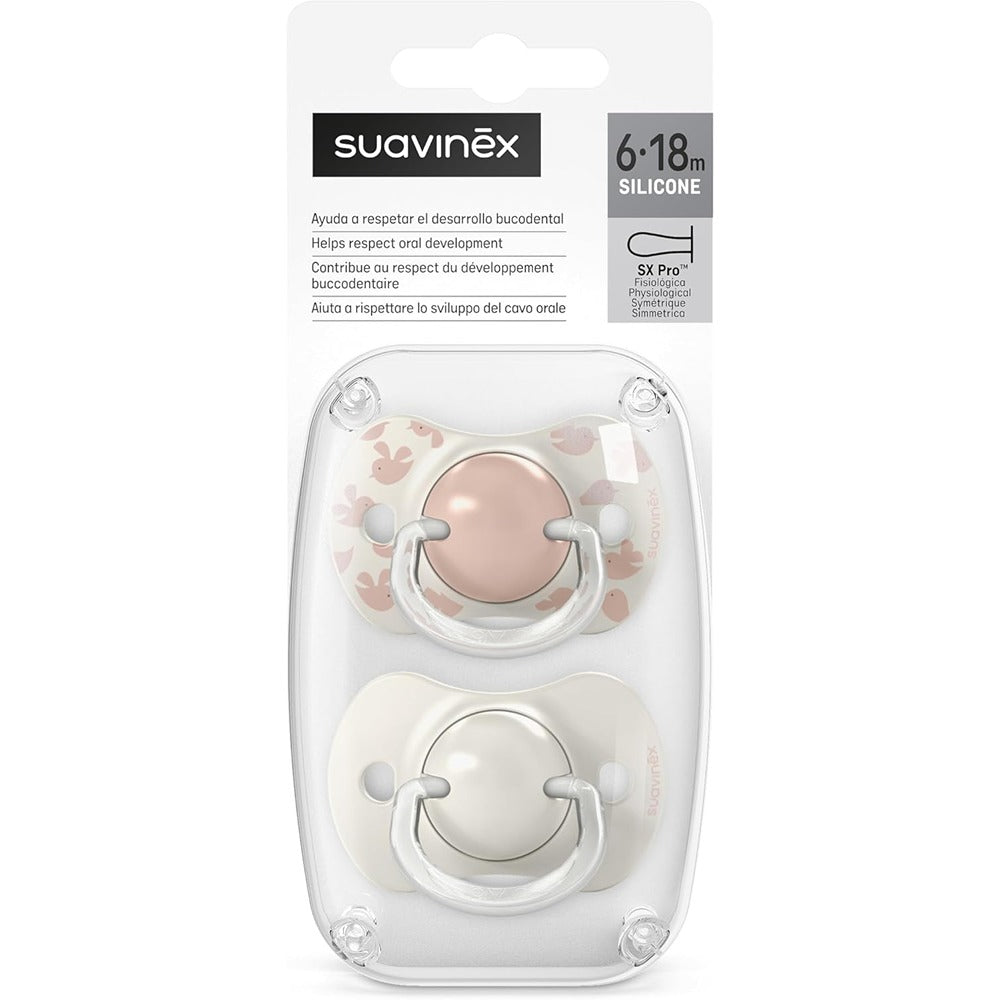 Suavinex Birdies Succhietti Tettarella Simmetrica In Silicone Sx Pro Rosa 6-18 Mesi
