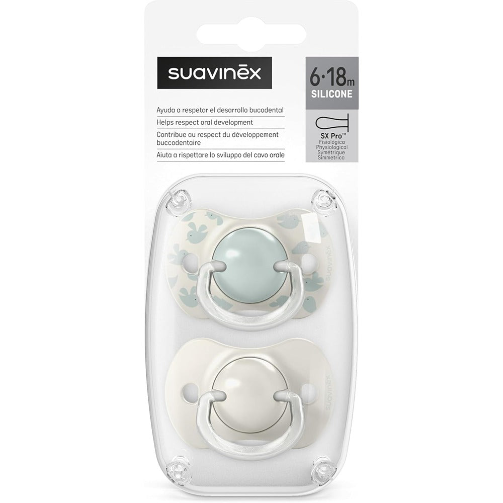 Suavinex Birdies Succhietti Tettarella Simmetrica In Silicone Sx Pro Verde 6-18 Mesi