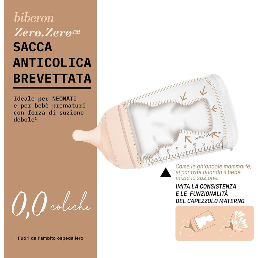 Suavinex Zero.Zero Biberon Anti-Coliche Tettarella In Silicone 270 ml Flusso Medio (M) Light 3+ Mesi
