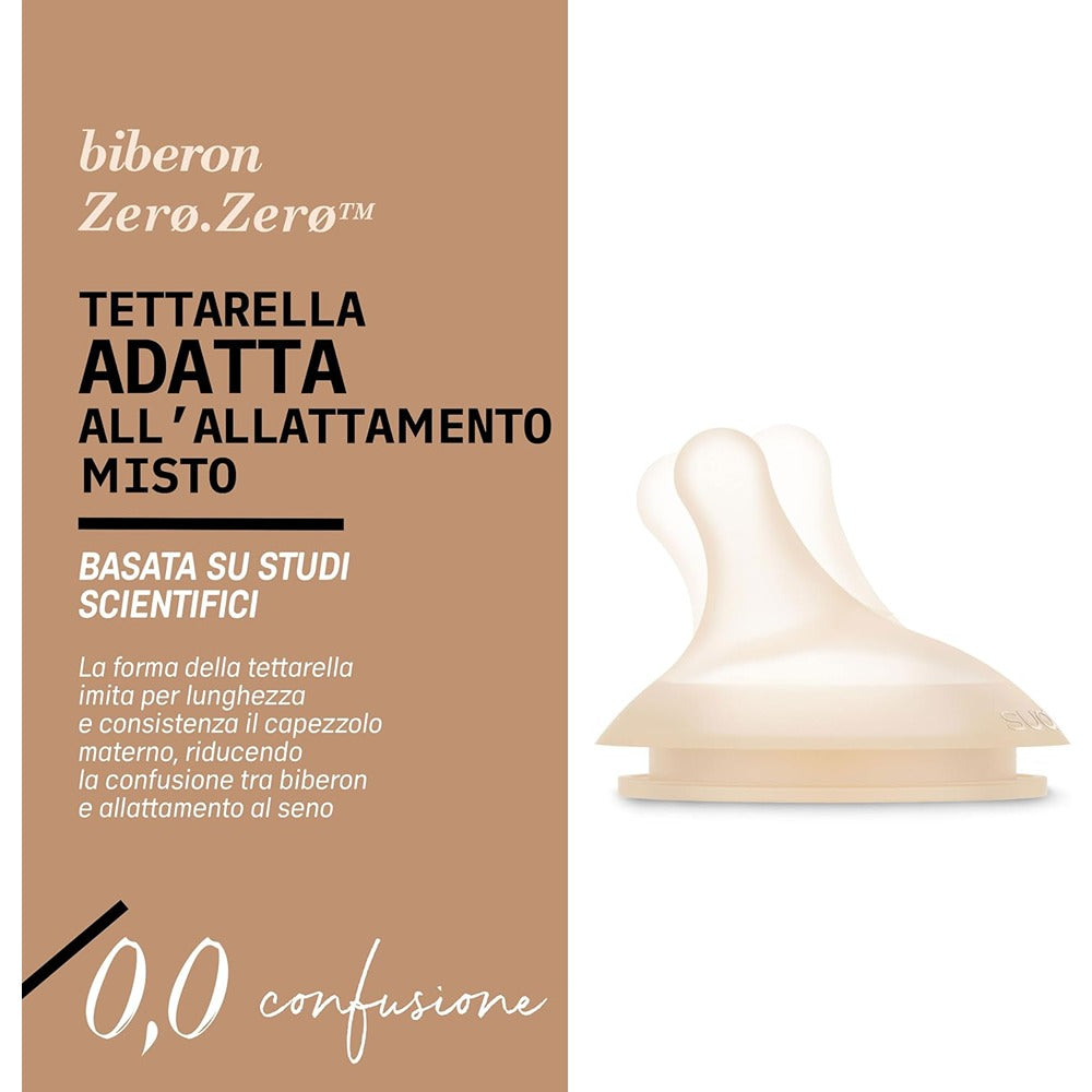 Suavinex Zero.Zero Biberon Anti-Coliche Tettarella In Silicone 270 ml Flusso Medio (M) Light 3+ Mesi