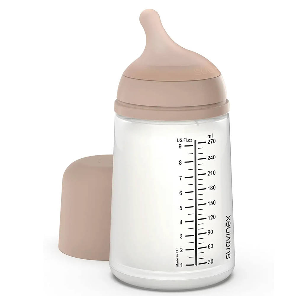 Suavinex Zero.Zero Biberon Anti-Coliche Tettarella In Silicone 270 ml Flusso Medio (M) Medium 3+ Mesi