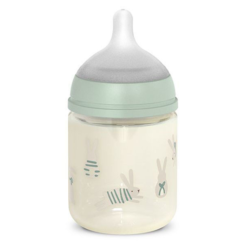 Suavinex Wonder Biberon In Vetro Tettarella In Silicone Flusso Lento Coniglio Verde 120 ml 0+ Mesi