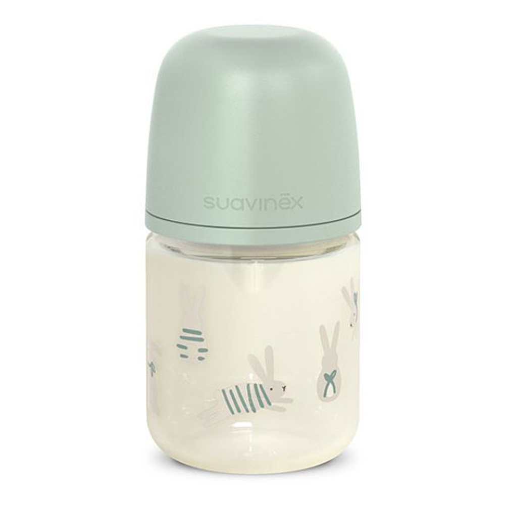 Suavinex Wonder Biberon In Vetro Tettarella In Silicone Flusso Lento Coniglio Verde 120 ml 0+ Mesi