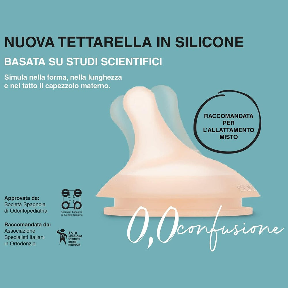 Suavinex Zero.Zero Biberon Anti-Coliche Tettarella In Silicone 180 ml Flusso Lento (S) Fair 0+ Mesi