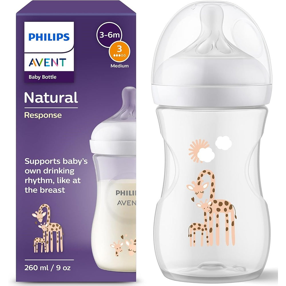 Philips Avent Natural Response Biberon Decorazione Giraffe 260ml Tettarella 1+ Mese