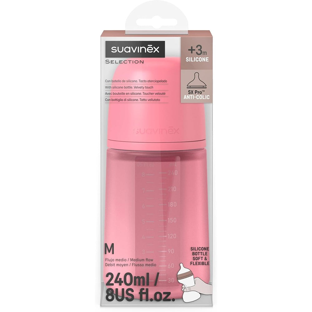Suavinex Color Essence Biberon In silicone 240 ml Fuscia 3+ Mesi