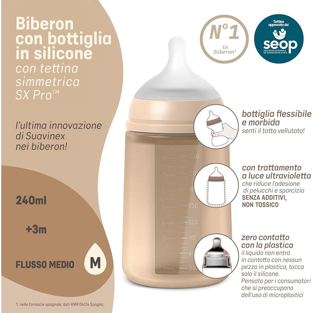Suavinex Color Essence Biberon In silicone 240 ml Nocciola 3+ Mesi