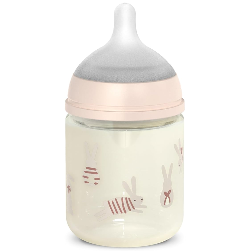 Suavinex Wonder Biberon In Vetro Tettarella In Silicone Flusso Lento Coniglio Rosa 120 ml 0+ Mesi