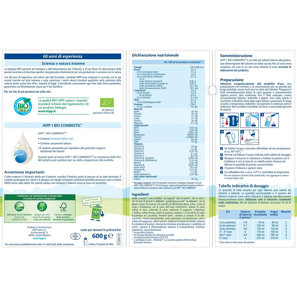 HiPP Bio Combiotic 1 Latte In Polvere Per Lattanti 600 gr