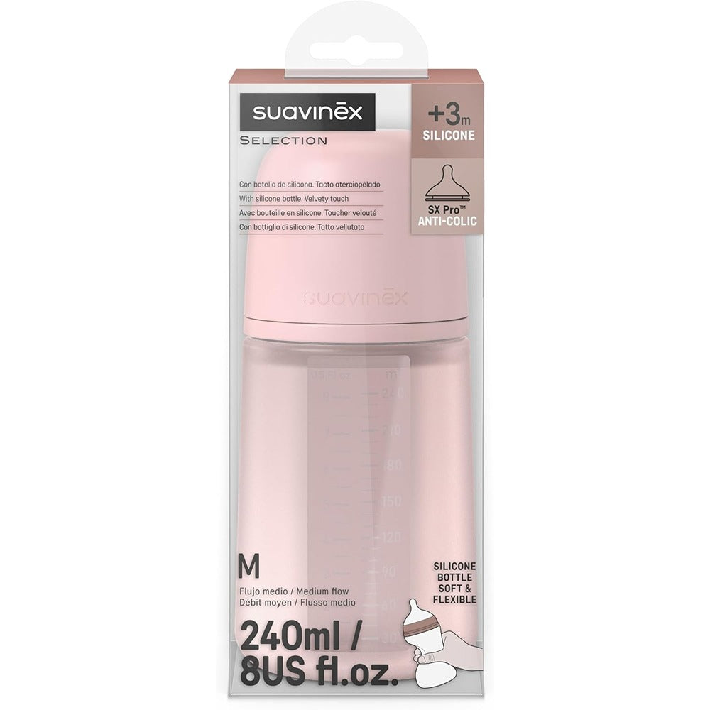 Suavinex Color Essence Biberon In silicone 240 ml Acqua Di Rosa 3+ Mesi