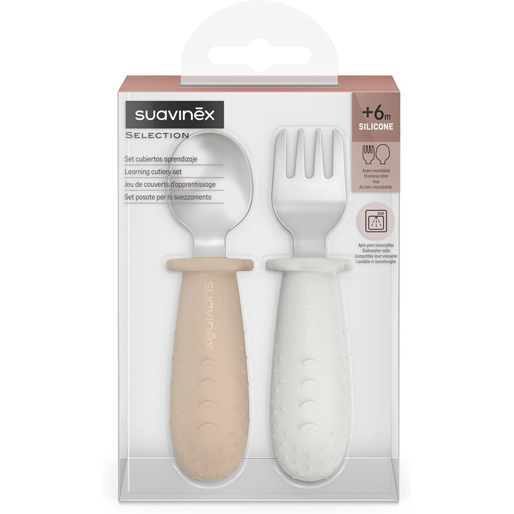 Suavinex Colour Essence Set Posate Evolutive In Acciaio Manico In Silicone Beige 6+ Mesi