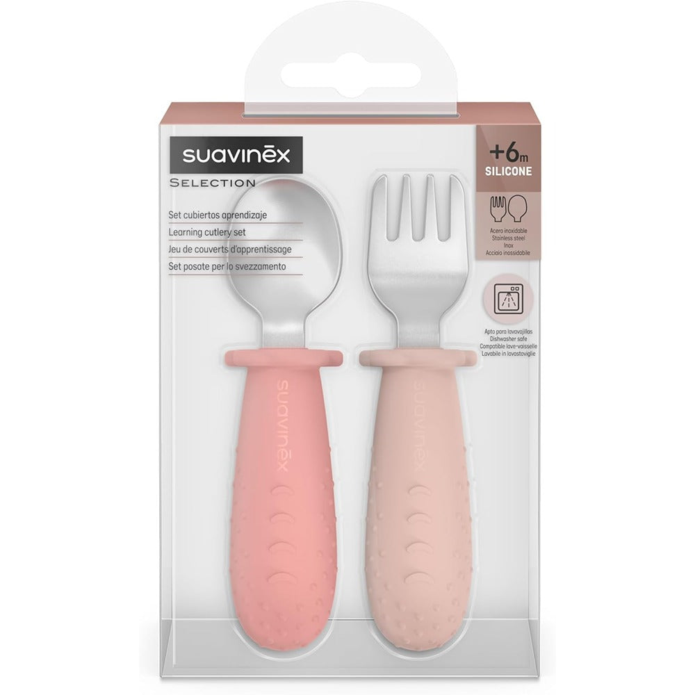 Suavinex Colour Essence Set Posate Evolutive In Acciaio Manico In Silicone Nude 6+ Mesi