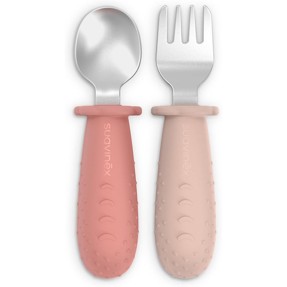 Suavinex Colour Essence Set Posate Evolutive In Acciaio Manico In Silicone Nude 6+ Mesi