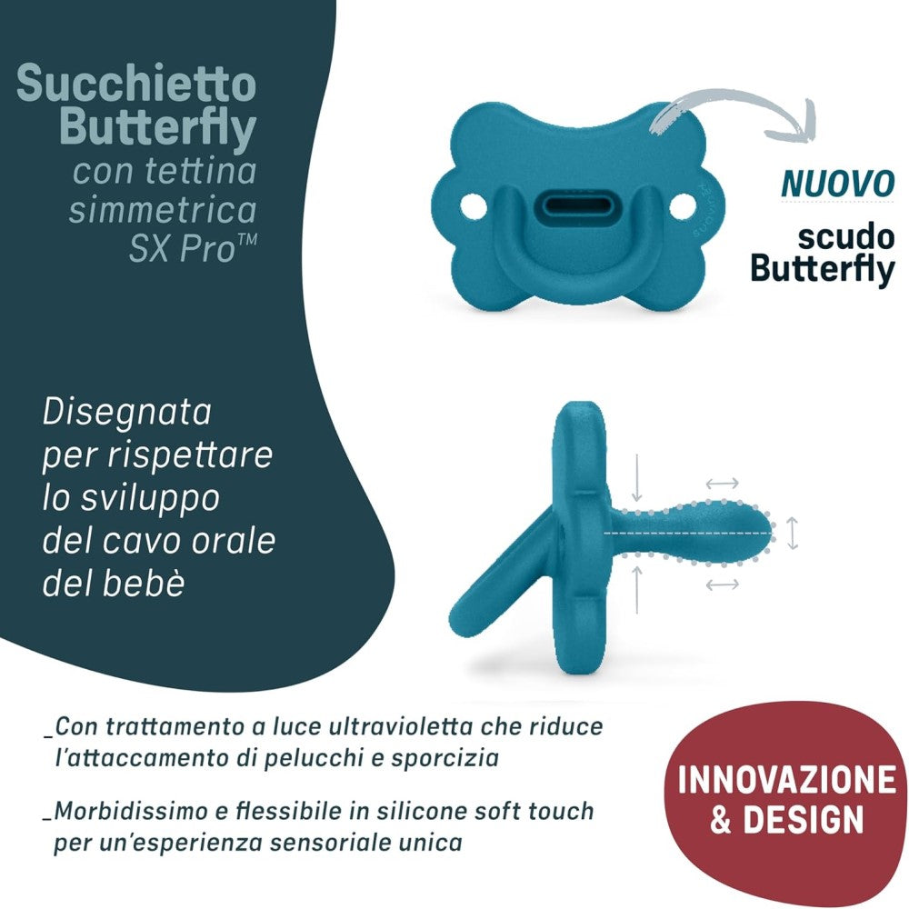 Suavinex Coulour Essence Butterfly Succhietti In Silicone Tettarella Simmetrica Sx Pro 6-18 mesi