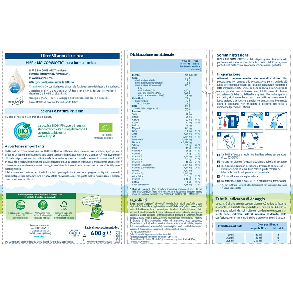 HiPP Bio Combiotic 2 Latte In Polvere Di Proseguimento 600 gr